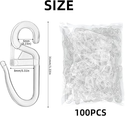 Fenglin-joy Crochet pour Anneaux de Rideaux Transparent, 100 Pcs Crochets à Rideaux avec Œillets de Ø 6 mm Clips de Rideau en Plastique pour Rails et Tringles à Accessoire de Rideau - Nail Gallerys