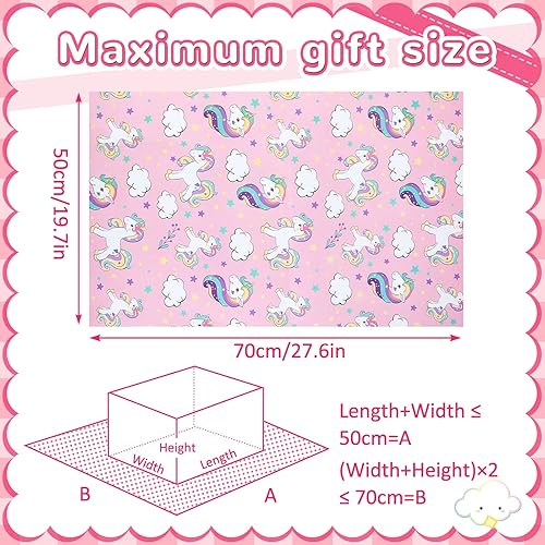 Nezyo 6 Feuilles Papier Cadeau de Licorne Rose 70 x 50 cm Papier Cadeau pour Filles Enfants avec 6 Noeuds à Tirer en Ruban pour Emballage Anniversaire Fêtes - Nail Gallerys