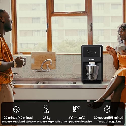 COSTWAY Machine à Glaçons avec Filtre à Eau, Nugget Ice 27kg en 24h, Affichage LED de Comptoir, avec Capteur Infrarouge et Autonettoyant, Stockage 4 kg, Silencieuse pour Maison, Bureau, Bar - Nail Gallerys