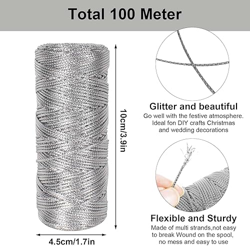 100m Cordon Métallique 1 Rouleaux Ficelle Argent, Fil Métallique Argent Bracelet, Ficelle pour Emballage Cadeau Argent, pour Décoration, Artisanat, Emballage De Cadeaux, Bijoux, Non Élastique - Nail Gallerys