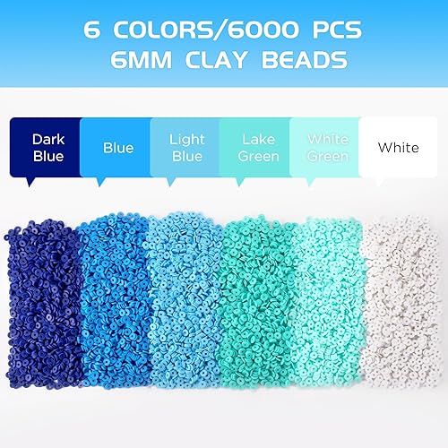 Funtopia Perles en argile rouge, bleue et blanche, pour la fabrication de bracelets, 5 000 perles rondes et plates Heishi, kit de bracelet d'amitié avec lettres pour garçons et adultes - Nail Gallerys