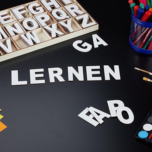 Relaxdays Lot de 208 Lettres décoratives en Bois allant de A à Z, pour bricoler et Peindre, avec boîte, Blanc - Nail Gallerys