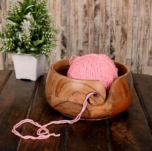 Samhita Bol en Bois d'acacia pour Crochet et Tricot fabriqué à la Main par des Artisans Indiens, Cadeaux d'anniversaire pour Maman et Amateurs de Tricot (15,24 cm x 15,24 cm x 7,62 cm) - Nail Gallerys