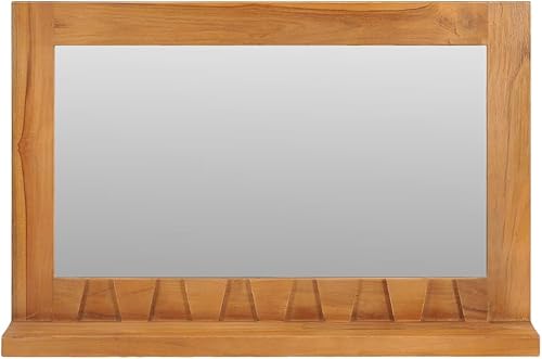 vidaXL Miroir Mural avec Etagère Miroir de Maquillage Cosmétique Décoration Salle de Bain Maison Intérieur 60x12x40 cm Bois de Teck Massif - Nail Gallerys