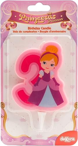 Dekora-345263 Bougie Princesse | Bougie d'Anniversaire 2D du Princesse pour Gâteaux des Enfants - Numero 3 - Nail Gallerys