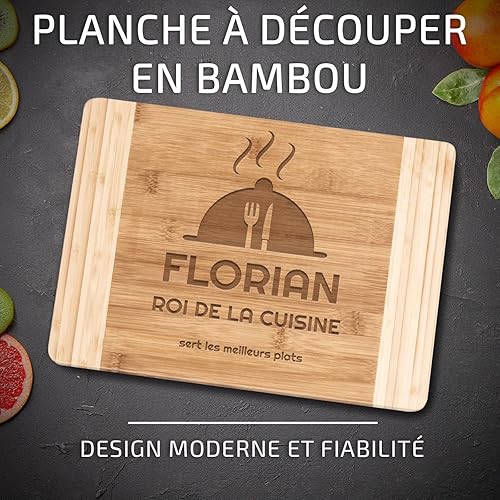 Maverton Planche à découper personnalisée - Planche bois bambou pour homme amateur de cuisine - Cadeau Homme - Cadeau Personnalisé - Accessoire pour lui - pour anniversaire - couverts - Nail Gallerys