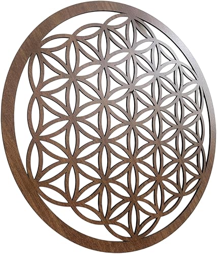 SENTOP HDF0168 Art mural en bois motif de Fleur de vie Mandala, sculpté sur le mur pour l'intérieur, décoration artistique en bois (noyer, 40 cm) - Nail Gallerys