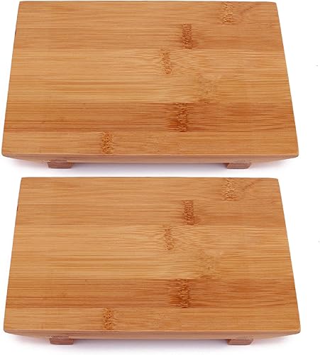 BambooMN Lot de 4 Assiettes à sushis rectangulaires en Bambou, Baguettes et Compartiments, 21,1 cm - Nail Gallerys