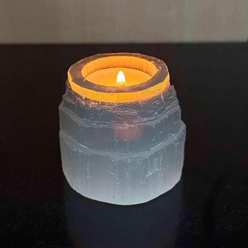 NKlaus Photophore en sélénite 6 x 6 cm en forme graduée - Bougeoir en pierre naturelle blanche pour bougies chauffe-plat - Énergique et décoratif - Idée cadeau et décoration - 16665 - Nail Gallerys