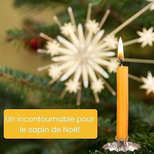 BOUGIES POUR SAPIN- bougies de haute qualité en cire d'abeille 100% pure - 20 bougies en cire d'abeille, bougies d'anniversaire, bougies de sapin de Noël H10 Ø1,25 cm, environ 2h30 de combustion - Nail Gallerys
