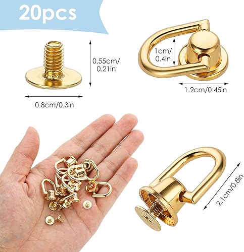 Bremorou Lot de 20 Rivets en Laiton pour Anneau en D, Rivets en Cuir de 8 mm, Portefeuille, Rivets à vis artisanaux, Ensemble de Rivets en Cuir, Anneau Rond arrière pour Portefeuille, étui de télépho - Nail Gallerys