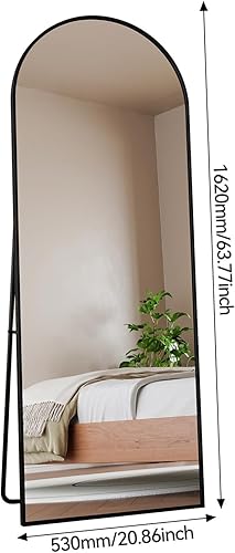 DAHUEN Miroir sur Pied 162 x 53 cm, Miroir de Sol rectangulaire Pleine Longueur, Miroir Mural à Suspendre ou à Poser, avec Cadre en Aluminium Noir, pour Salle de Bain, Chambre, Entrée (Courbé Noir) - Nail Gallerys
