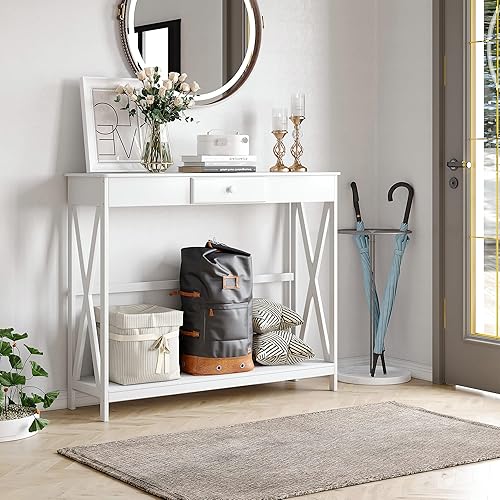 HOMCOM Table Console Table d'entrée avec 1 tiroir + 1 étagère dim. 100L x 30l x 81H cm en Bois Blanc - Nail Gallerys