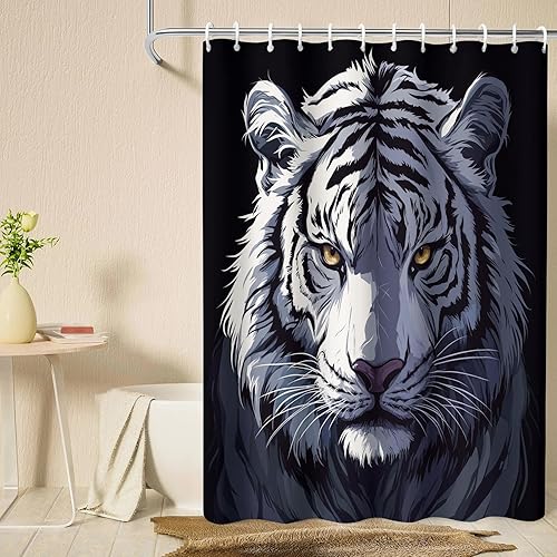 Rideau de Douche Tigre Animaux Noir et Blanc Rideaux de Douche Tissu Polyester Anti Moisissure Imperméable Lavable Machine Rideau Baignoire 120 X 200 avec 12 Crochets Plastique C&LWEU707 - Nail Gallerys