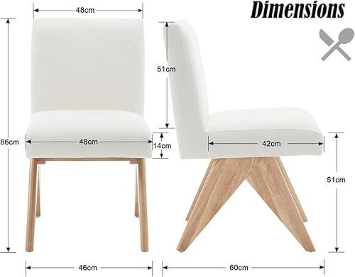 chairus Chaise de Salle à Manger Lot de 2, Chaises de Cuisine avec Pieds en Bois, Chaise de Salon en Chenille sans Accoudoirs, Beige-2 - Nail Gallerys
