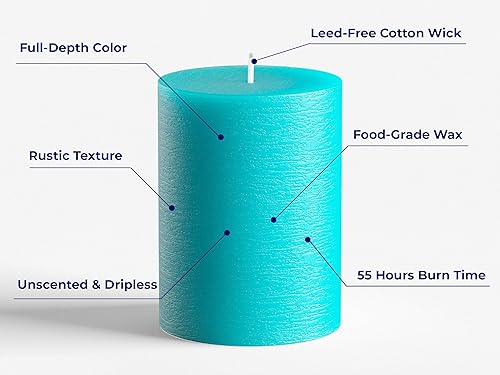 Melt Candle Company Lot de 3 Turquoise 7,5 x 10 cm Bougies piliers non parfuméespour Mariages, restaurants, décoration de Maison, Spa, église, mèche en Coton Qui ne Fume Pas - Nail Gallerys