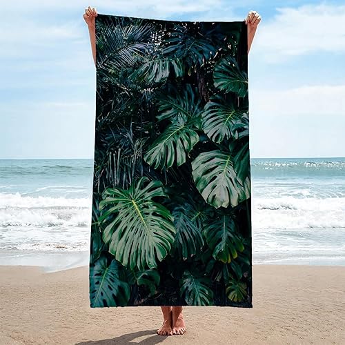 Serviette de Plage XXL Feuilles Vert Foncé Serviette de Bain 100x200cm Serviette de Plage en Microfibre Drap de Plage sans Sable Drap de Plage Douce Serviette de Sport Séchage Rapide - Nail Gallerys