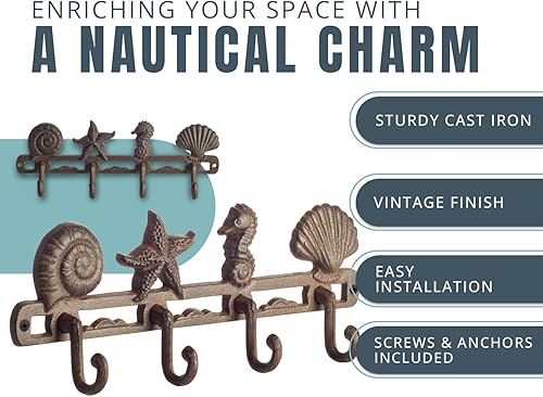 Comfify Vintage Coquillage Patère Crochet Patère Murale en Fonte Rustique avec 4 Crochets Décoratifs | Comprend des encres à vis - Rustique Blanc - Nail Gallerys