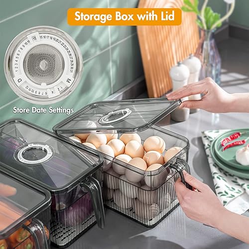 Bewahly Boite Rangement Frigo Lot de 3, Boîte de Rangement Frigo avec Couvercle et Poignée, Bac Rangement Frigo Fruit et Légumes, Empilable Organisateur Frigo pour Réfrigérateur, Cuisine - BPA Free - Nail Gallerys