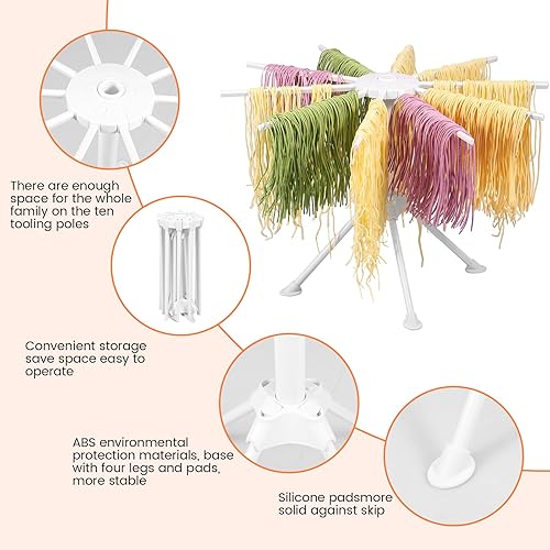 BUTORY Séchoir à pâtes, pliable, avec 10 poignées amovibles, séchoir à pâtes, jusqu'à 2 kg de pâtes, réutilisable pour pâtes - Nail Gallerys