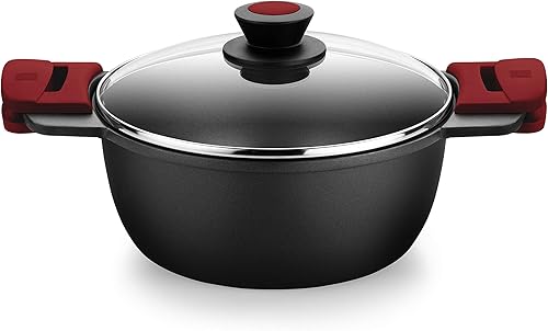 BRA Premiere | Casserole Haute de 28 cm en Fonte d'Aluminium, 3 Couches, Revêtement Antiadhésif Renforcé, 2 Poignées Amovibles en Silicone | Convient à Tous les Types de Plaques de Cuisson - Nail Gallerys