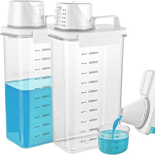 ZOFUN Lot de 2 boîtes de rangement pour poudre à lessive, 2300 ml, distributeur de lessive hermétique, avec verre doseur, distributeur de poudre à laver, récipient de stockage pour lessive - Blanc - Nail Gallerys