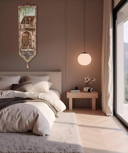 Levant Treasures - Tapisserie Murale décorative style oriental avec Balcon et Fontaine - 30x105 cm - Tenture murale artisanale pour decoration maison - Art mural élégant et raffiné - Nail Gallerys