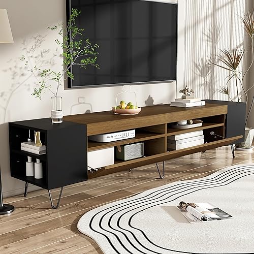 AEMOING Meuble TV moderne, aspect bois - Longueur 180 cm (noir) - Nail Gallerys