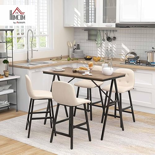 HOMCOM Table de Bar avec Tabouret de Bar, Ensemble de 5 pièces pour Manger, Table de Cuisine, Table de bistrot avec 4 chaises, Ensemble de Tables de Bar pour Cuisine, Salon, Acier, Beige, 120 x 60 x - Nail Gallerys