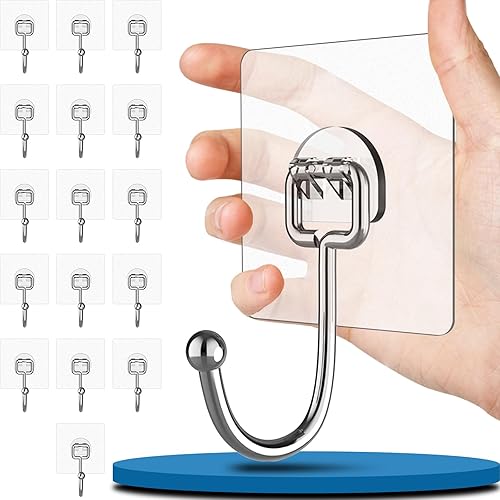 Obrjoyfly Crochet Mural Adhesif Grand 16 pièces (Max 20KG), Crochets Adhésifs sans perçage pour Grands Objets, Antirouille Crochets auto-adhésifs pour la Salle de Bain, La Cuisine et le Plafon - Nail Gallerys