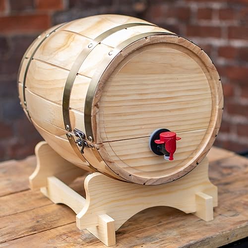 bar@drinkstuff Tonneau sur support , distributeur à vin en bois pin naturel 10 litres – style vintage,avec robinet - Nail Gallerys