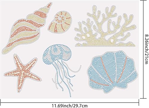 SUPERDANT 6 autocollant Thermocollant à Strass Motif Océan Motif Coquille Saint Jacques et Étoile de Mer 21x29.7cm - Nail Gallerys