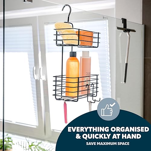bremermann Étagère de douche à 2 paniers à suspendre avec crochets amovibles (blanc) - Nail Gallerys