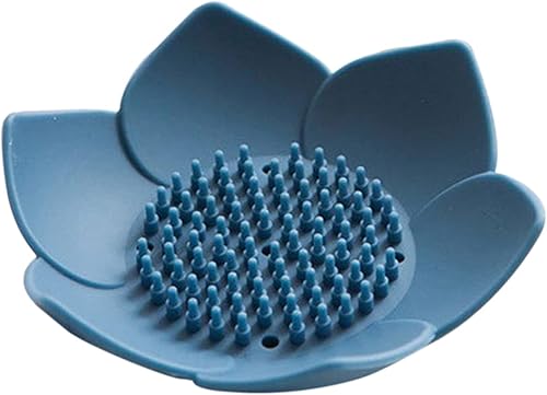Porte-savon en forme de fleur de lotus - Porte-savon en silicone - Pour salle de bain, douche, cuisine - Bleu - Nail Gallerys