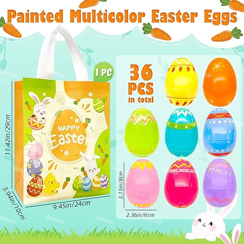 36 Pcs 8×6 cm Coloré Oeufs de Pâques Enfants Oeufs de Chasse Panier Sac Stuffers Vides Remplisseurs avec 1 pc Non Tissé Sacs, Jouets Traités de Remplissage et de Pâques Thème Fête Fournitures Favor - Nail Gallerys