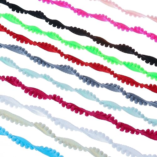 Yalulu 9,1 m Mini Pom Pom Tassel Bordure Pompon boules Frange ruban galon Apparel Tissu Cordon DIY Craft Couture Fournitures 10 Yards*1cm beige - Nail Gallerys