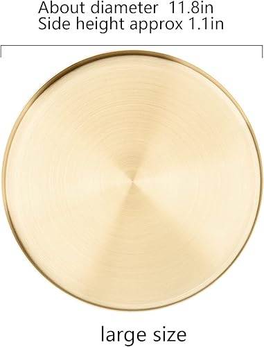 Plateau Rond en Acier Inoxydable, Organisateur de Bijoux Et de Maquillage/Assiette À Bougie, Assiette de Service Dorée pour Bar, Cuisine, Salle de Bain en Acier Inoxydable (Grand) - Nail Gallerys