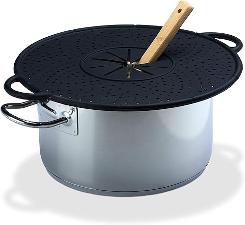 Relaxdays 1x Couvercle Silicone Anti-débordement, Anti-éclaboussures, Dessous-de-Plat, thermorésistant, diamètre de 30 cm, Noir - Nail Gallerys