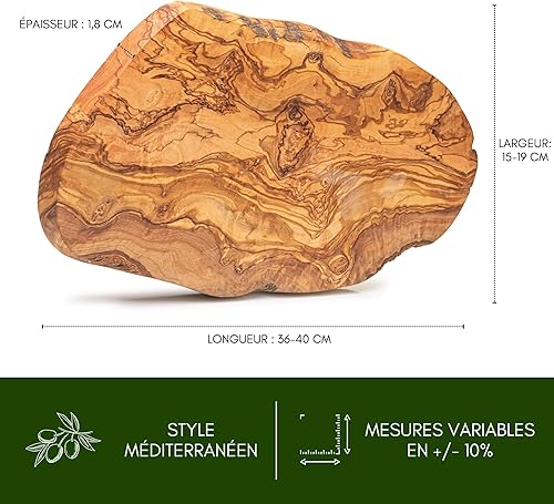 Erreke Planche a Decouper Bois Olivier, Planche à Découper Bois, Fait Main, Servir ou Couper les Aliments Viande Fromage Pain Cuisine Barbecue, Style Méditerranée (39x18cm) - Nail Gallerys