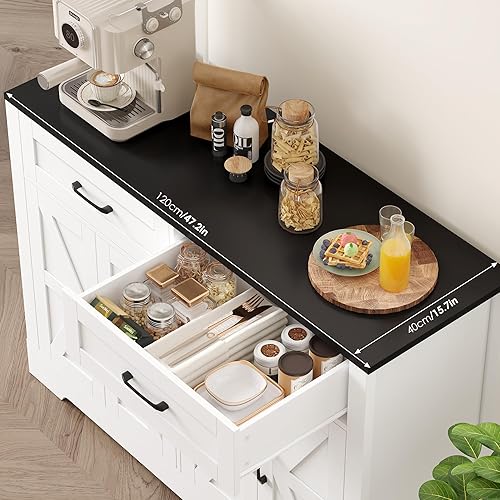 HOCSOK Meuble Cuisine Rangement, Vaisselier avec 2 Tiroirs et 4 Portes, Buffet Salle a Manger pour Salon, Cuisine, 40 x 120 x 87 cm - Nail Gallerys