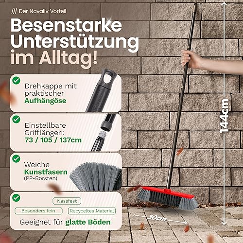 Novaliv Balai d'intérieur en plastique 30 cm à poils fins rouges avec manche enfichable stable avec filetage pour manche de 22 mm Convient pour les manches de balai d'araignée Magic Broom - Nail Gallerys