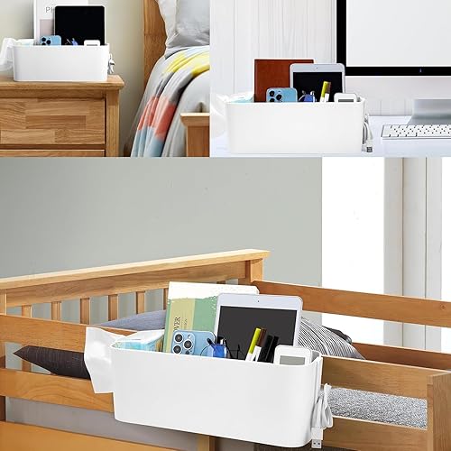 Panier de Rangement à Suspendre Pour Chevet,Table de Nuit, Plateau de lit, sac de lit, Boîtes à Suspendre, Paniers Suspendus avec 2 Crochets Amovibles, Pour la Famille, la Maison, le Bureau, Blanc - Nail Gallerys