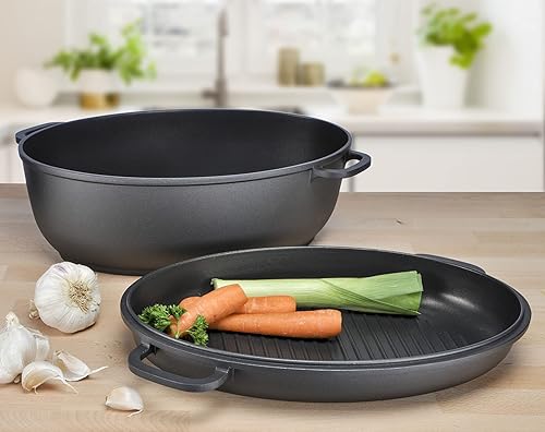 Rôtissoire en fonte d'aluminium avec revêtement antiadhésif et poêle à griller - environ 8 litres - cocotte en fonte cocotte cocotte cocotte cocotte - Nail Gallerys