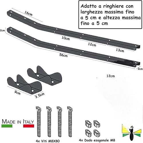 Étendoir à linge de balcon avec barres fixes pour garde-corps | Étendoir extérieur pour petits espaces | Bras résistants anti-pliage | Fixation universelle pour garde-corps rectangulaires | 55 cm - Nail Gallerys