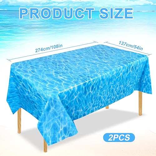 NQEUEPN 2pcs à Usage Unique Nappe Vague Océan, 137x274cm Plastique Couverture de Table Imprimée sous-Marine Bleu Décorations sous la Mer Décor de Fête d'anniversaire Piscine Plage Sirène Fournitures - Nail Gallerys