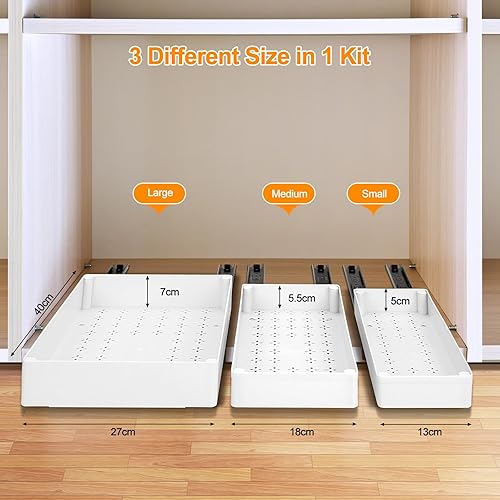 VINATO Organisateur Coulissant Cuisine - 3 Tiroirs à Glissière, 3 Tailles (ABS Résistant), Installation Rapide - Tiroirs Coulissants Placard, Panier Coulissant pour Cuisine - Nail Gallerys