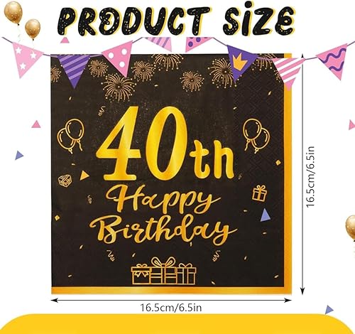 JJiaoLinin Noir Or Serviette Papier Décoration Anniversaire 40 Ans, 40Pcs Serviettes Décoratives d'anniversaire Serviettes en Papier Decorees pour Ggarçon et Fille Fournitures de Fête d'anniversaire - Nail Gallerys