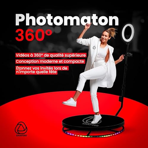 SNAP360 - Photoboth 360 (100cm) - Cadeau 2 Spots LED, Plateforme 360, Tout Le Nécessaire 2 Télécommandes & Une Mallette pour Un Transport Facile Photobooth 360 - Video Booth, Photomaton 360 Degrés - Nail Gallerys