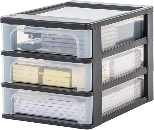 Iris Ohyama, Tour de Rangement Plastique, 2 Petits Tiroirs & 1 Tiroir Moyen, Noir, Ouverture Facile, Format A4, Meuble, Organisateur, pour Bureau, Fourniture Scolaire, Papeterie, Sans BPA,OCH-2021 - Nail Gallerys
