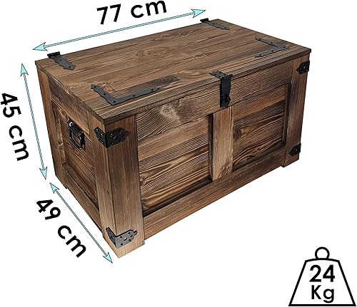 CREATIVE COOPER Boîte en bois, coffre au trésor, boîte de rangement, coffre de lit, table rustique, table basse, boîte à jouets, 77 x 49 x 45 cm, fait à la main, huile de bois écologique wengé - Nail Gallerys